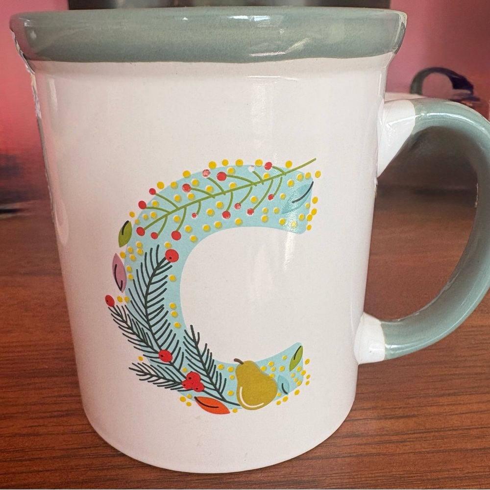 NEW: Floral Initial C Mug - White and Green